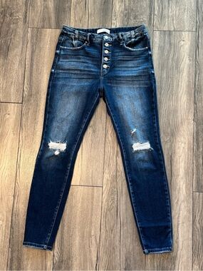 KanCan High Rise Button Fly Skinny Jeans Distressed Dark Wash Size 13/30